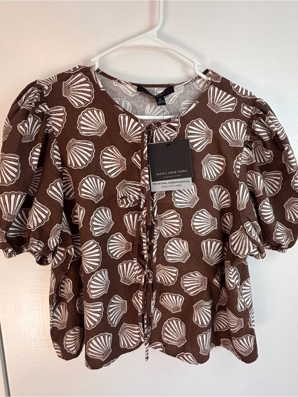 Marc New York Brown Shell-Print Puff Sleeve Blouse